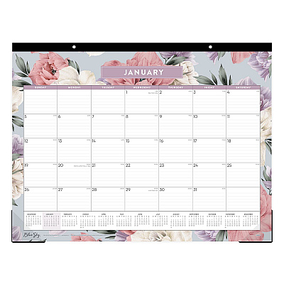 Blue Sky Tula Monthly Desk Pad Calendar, Floral Artwork, 22" x 17", White/Purple/Pink Sheets, Black Headband, 12-Month (Jan-Dec): 2026 (144086)
