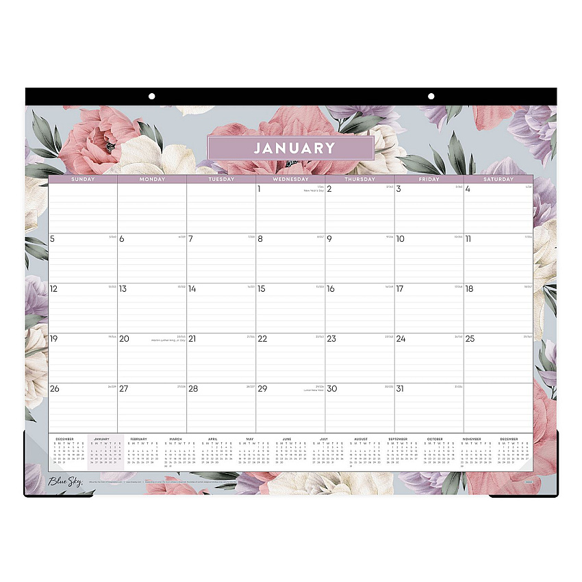 Blue Sky Tula Monthly Desk Pad Calendar, Floral Artwork, 22" x 17", White/Purple/Pink Sheets, Black Headband, 12-Month (Jan-Dec): 2026 (144086)