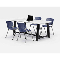 KFI Studios Midtown Dining Table with Four Navy Kool Series Chairs, 36 x 72 x 30, Designer White (KFI840031900241)