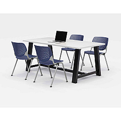KFI Studios Midtown Dining Table with Four Navy Kool Series Chairs, 36 x 72 x 30, Designer White (KFI840031900241)