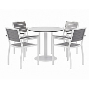 KFI Studios Eveleen Outdoor Patio Table, Four Gray Powder-Coated Polymer Chairs, Round, 36" Dia x 29h, White (KFI840031918499)
