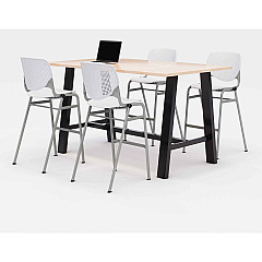 KFI Studios Midtown Bistro Dining Table with Four White Kool Barstools, 36 x 72 x 41, Kensington Maple (KFI840031900753)