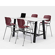 KFI Studios Midtown Bistro Dining Table with Four Burgundy Kool Barstools, 36 x 72 x 41, Designer White (KFI840031900555)