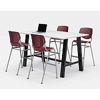 KFI Studios Midtown Bistro Dining Table with Four Burgundy Kool Barstools, 36 x 72 x 41, Designer White (KFI840031900555)