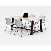 KFI Studios Midtown Dining Table with Four Light Gray Kool Series Chairs, 36 x 72 x 30, Kensington Maple (KFI840031900487)