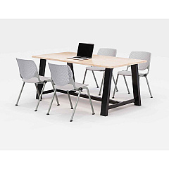 KFI Studios Midtown Dining Table with Four Light Gray Kool Series Chairs, 36 x 72 x 30, Kensington Maple (KFI840031900487)