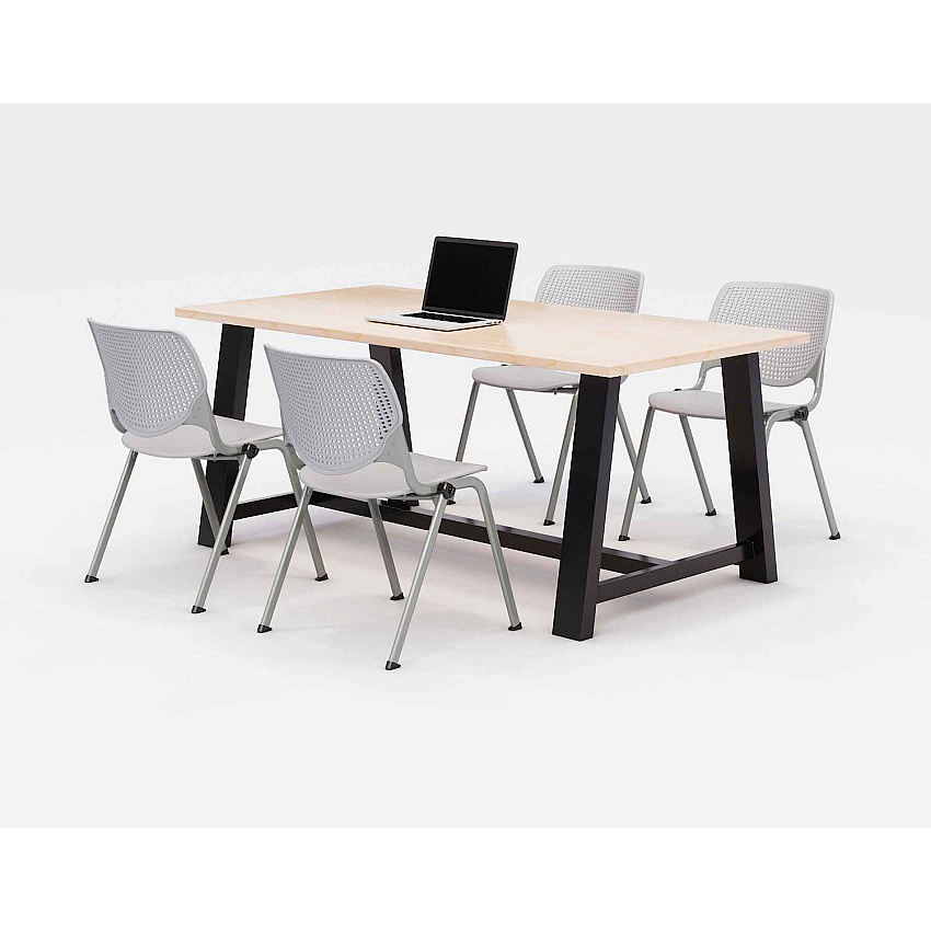 KFI Studios Midtown Dining Table with Four Light Gray Kool Series Chairs, 36 x 72 x 30, Kensington Maple (KFI840031900487)