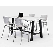 KFI Studios Midtown Bistro Dining Table with Four Light Gray Kool Barstools, 36 x 72 x 41, Designer White (KFI840031900593)
