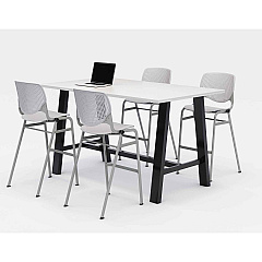 KFI Studios Midtown Bistro Dining Table with Four Light Gray Kool Barstools, 36 x 72 x 41, Designer White (KFI840031900593)