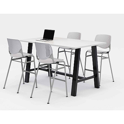 KFI Studios Midtown Bistro Dining Table with Four Light Gray Kool Barstools, 36 x 72 x 41, Designer White (KFI840031900593)