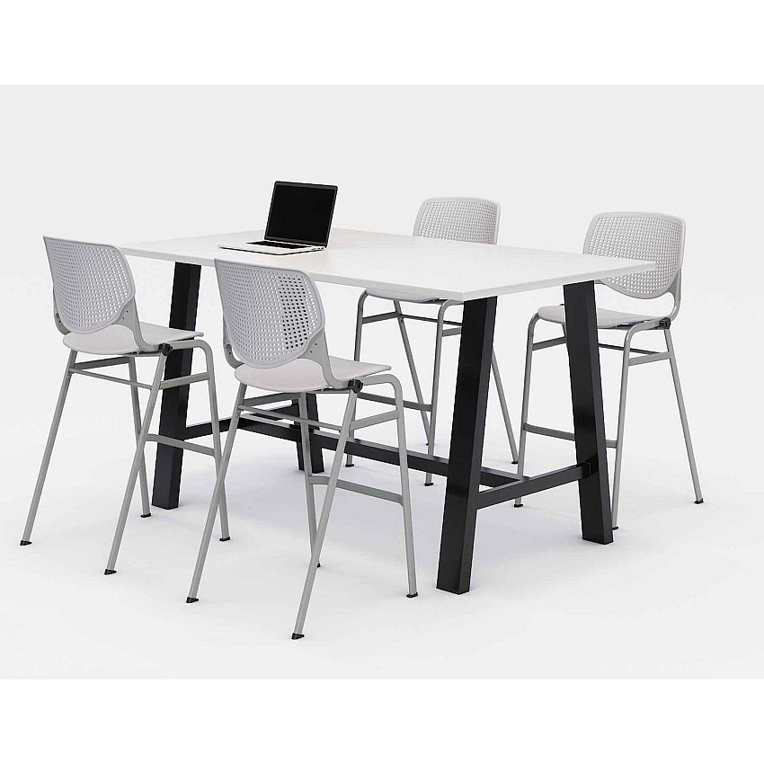 KFI Studios Midtown Bistro Dining Table with Four Light Gray Kool Barstools, 36 x 72 x 41, Designer White (KFI840031900593)