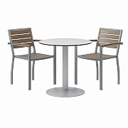 KFI Studios Eveleen Outdoor Patio Table with Two Mocha Powder-Coated Polymer Chairs, 30" Dia x 29h, Gray (KFI840031918444)