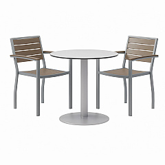 KFI Studios Eveleen Outdoor Patio Table with Two Mocha Powder-Coated Polymer Chairs, 30" Dia x 29h, Gray (KFI840031918444)