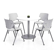 KFI Studios Pedestal Table with Four Light Gray Kool Series Chairs, Round, 36" Dia x 29h, Designer White (KFI811774036719)