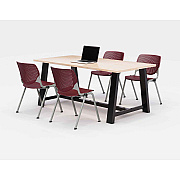 KFI Studios Midtown Dining Table with Four Burgundy Kool Series Chairs, 36 x 72 x 30, Kensington Maple (KFI840031900449)