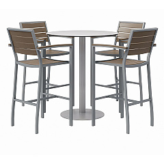 KFI Studios Eveleen Outdoor Bistro Patio Table with Four Mocha Powder-Coated Polymer Barstools, Round, 41"h, Gray (KFI840031918505)