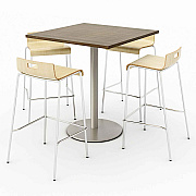 KFI Studios Pedestal Bistro Table with Four Natural Jive Series Barstools, Square, 36 x 36 x 41, Studio Teak (KFI811774039925)