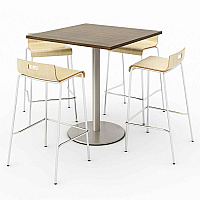 KFI Studios Pedestal Bistro Table with Four Natural Jive Series Barstools, Square, 36 x 36 x 41, Studio Teak (KFI811774039925)