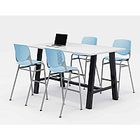 KFI Studios Midtown Bistro Dining Table with Four Sky Blue Kool Barstools, 36 x 72 x 41, Designer White (KFI840031900630)