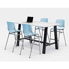KFI Studios Midtown Bistro Dining Table with Four Sky Blue Kool Barstools, 36 x 72 x 41, Designer White (KFI840031900630)