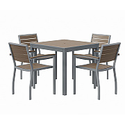 KFI Studios Eveleen Outdoor Patio Table with Four Mocha Powder-Coated Polymer Chairs, Square, 32", Mocha (KFI840031918543)