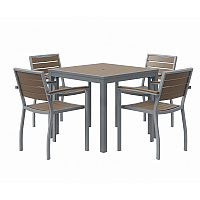 KFI Studios Eveleen Outdoor Patio Table with Four Mocha Powder-Coated Polymer Chairs, Square, 32", Mocha (KFI840031918543)