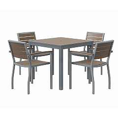 KFI Studios Eveleen Outdoor Patio Table with Four Mocha Powder-Coated Polymer Chairs, Square, 32", Mocha (KFI840031918543)