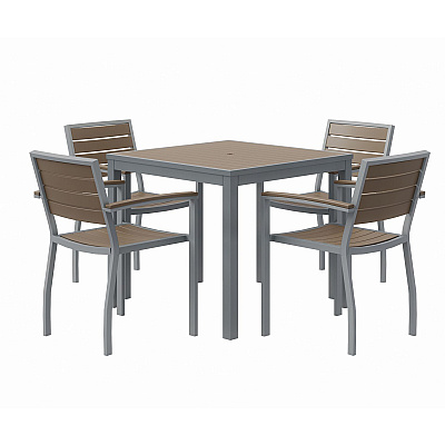 KFI Studios Eveleen Outdoor Patio Table with Four Mocha Powder-Coated Polymer Chairs, Square, 32", Mocha (KFI840031918543)