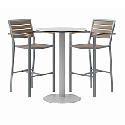 KFI Studios Eveleen Outdoor Bistro Patio Table, Two Mocha Powder-Coated Polymer Barstools, Round, 30" Dia x 41h, Gray (KFI840031918468)