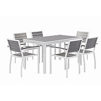 KFI Studios Eveleen Outdoor Patio Table with Six Gray Powder-Coated Polymer Chairs, 32 x 55 x 29, Gray (KFI840031918536)