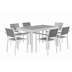 KFI Studios Eveleen Outdoor Patio Table with Six Gray Powder-Coated Polymer Chairs, 32 x 55 x 29, Gray (KFI840031918536)