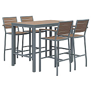 KFI Studios Eveleen Outdoor Bistro Patio Table with Four Mocha Powder-Coated Polymer Barstools, 32 x 55, Mocha (KFI840031925190)