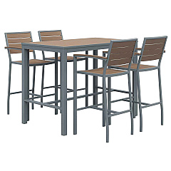 KFI Studios Eveleen Outdoor Bistro Patio Table with Four Mocha Powder-Coated Polymer Barstools, 32 x 55, Mocha (KFI840031925190)