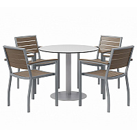 KFI Studios Eveleen Outdoor Patio Table, Four Mocha Powder-Coated Polymer Chairs, Round, 36" Dia x 29h, Fashion Gray (KFI840031918482)