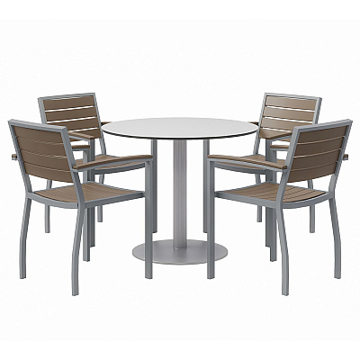 KFI Studios Eveleen Outdoor Patio Table, Four Mocha Powder-Coated Polymer Chairs, Round, 36" Dia x 29h, Fashion Gray (KFI840031918482)