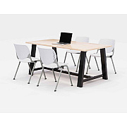 KFI Studios Midtown Dining Table with Four White Kool Series Chairs, 36 x 72 x 30, Kensington Maple (KFI840031900456)