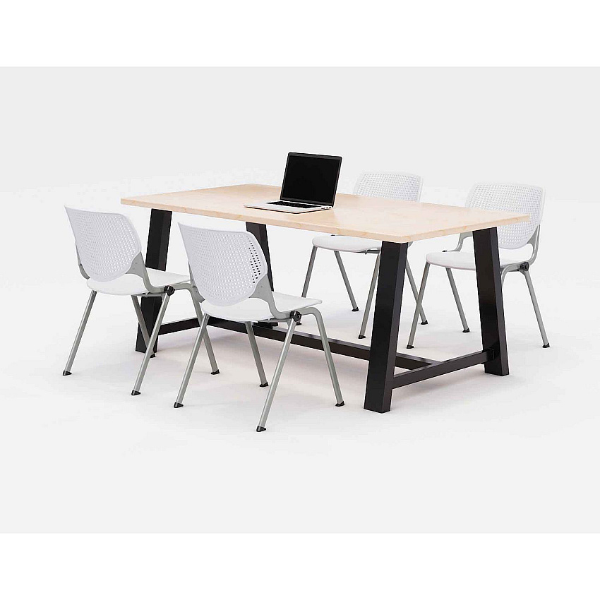 KFI Studios Midtown Dining Table with Four White Kool Series Chairs, 36 x 72 x 30, Kensington Maple (KFI840031900456)
