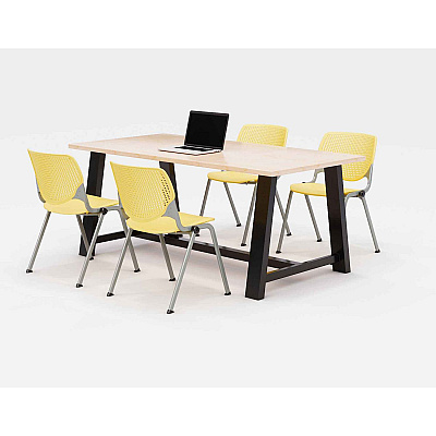 KFI Studios Midtown Dining Table with Four Yellow Kool Series Chairs, 36 x 72 x 30, Kensington Maple (KFI840031900470)