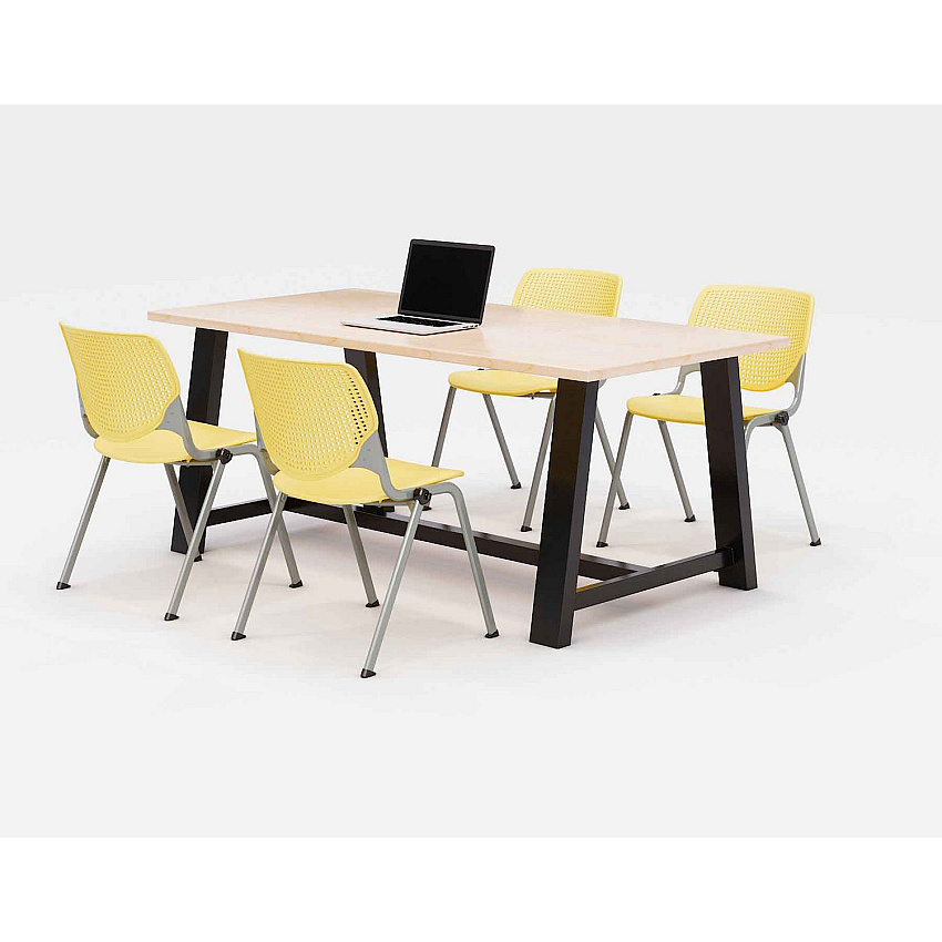 KFI Studios Midtown Dining Table with Four Yellow Kool Series Chairs, 36 x 72 x 30, Kensington Maple (KFI840031900470)