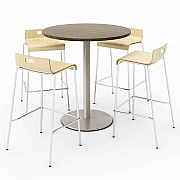 KFI Studios Pedestal Bistro Table with Four Natural Jive Series Barstools, Round, 36" Dia x 41h, Studio Teak (KFI840031900135)