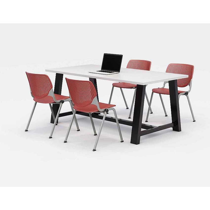 KFI Studios Midtown Dining Table with Four Coral Kool Series Chairs, 36 x 72 x 30, Designer White (KFI840031900340)
