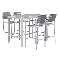 KFI Studios Eveleen Outdoor Bistro Patio Table with Four Gray Powder-Coated Polymer Barstools, 32 x 55, Gray (KFI840031925206)