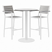 KFI Studios Eveleen Outdoor Bistro Patio Table, Two Gray Powder-Coated Polymer Barstools, Round, 30" Dia x 41h, White (KFI840031918475)
