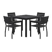 KFI Studios Eveleen Outdoor Patio Table with Four Black Powder-Coated Polymer Chairs, Square, 35", Black (KFI840031925183)