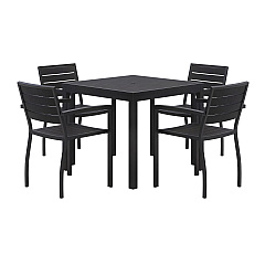 KFI Studios Eveleen Outdoor Patio Table with Four Black Powder-Coated Polymer Chairs, Square, 35", Black (KFI840031925183)