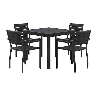 KFI Studios Eveleen Outdoor Patio Table with Four Black Powder-Coated Polymer Chairs, Square, 35", Black (KFI840031925183)