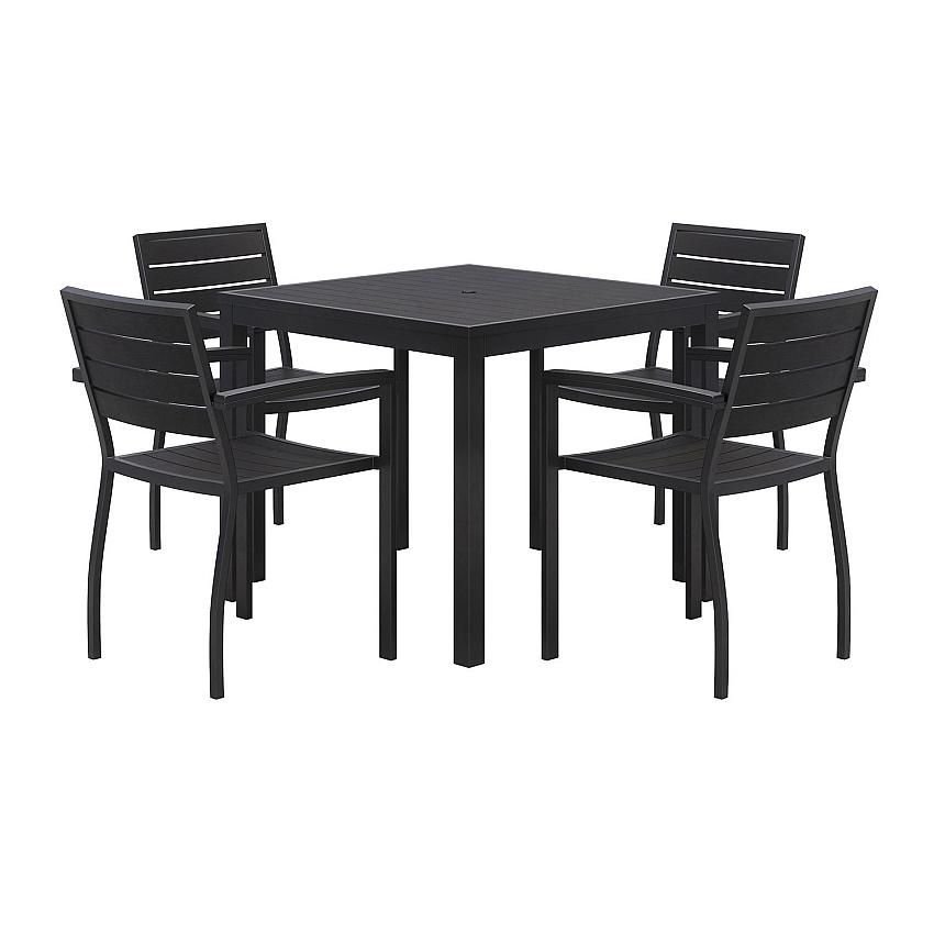 KFI Studios Eveleen Outdoor Patio Table with Four Black Powder-Coated Polymer Chairs, Square, 35", Black (KFI840031925183)