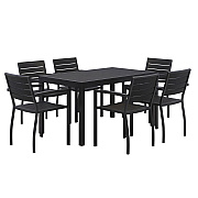KFI Studios Eveleen Outdoor Patio Table with Six Black Powder-Coated Polymer Chairs, 32 x 55 x 29, Black (KFI840031925244)
