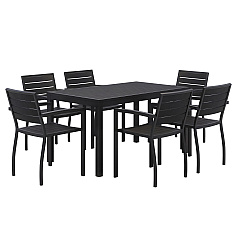 KFI Studios Eveleen Outdoor Patio Table with Six Black Powder-Coated Polymer Chairs, 32 x 55 x 29, Black (KFI840031925244)