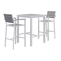 KFI Studios Eveleen Outdoor Bistro Patio Table with Two Gray Powder-Coated Polymer Barstools, 30" Square, Gray (KFI840031925268)